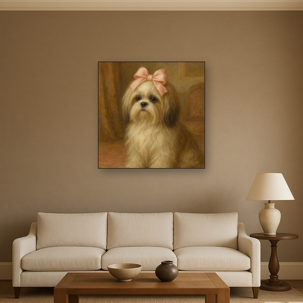 Sweet Shih Tzu with Silk Bow in Parlor No. 6 Fine Art Oil Painting - View 2