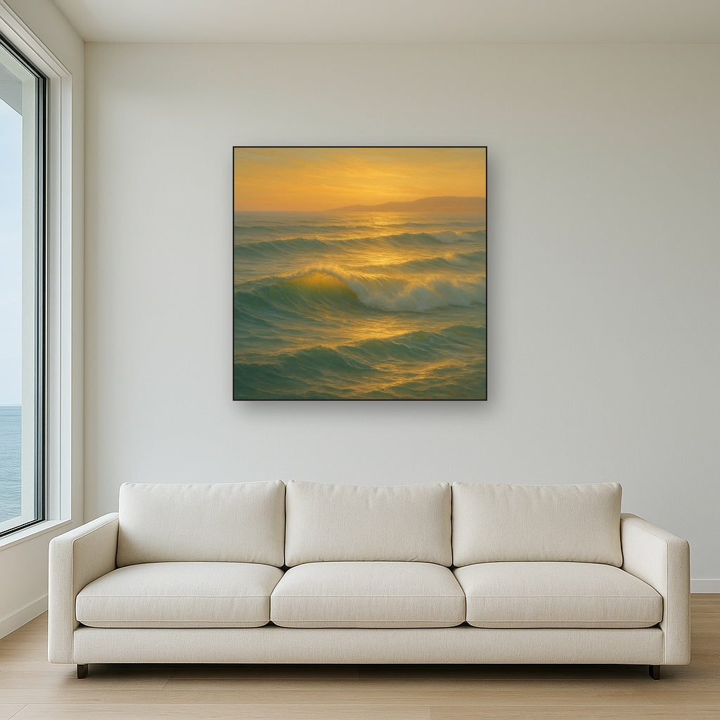 Golden Hour Sunlight on Ocean Swells No. 16 Oil Painting - View 2