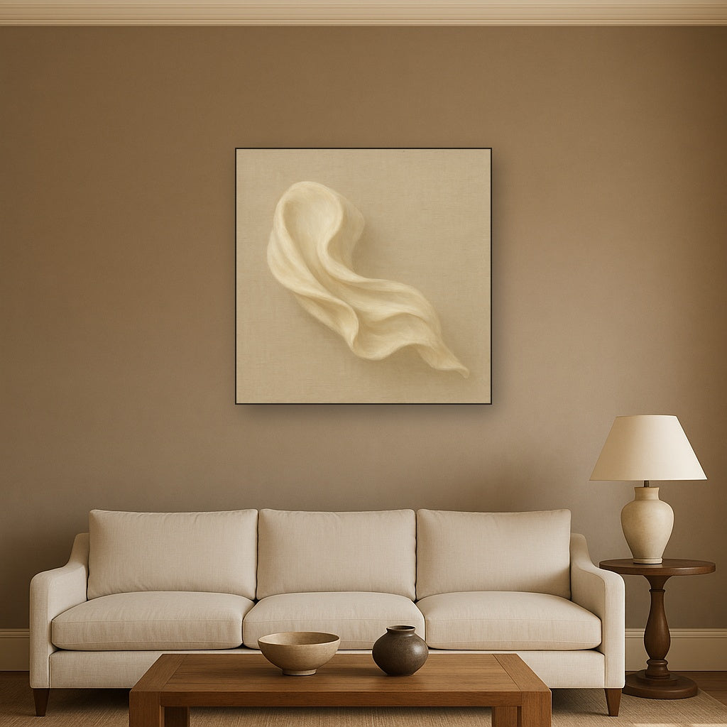 Alabaster Linen Texture Fold No. 4 - Modern Fine Art Oil Painting - View 2