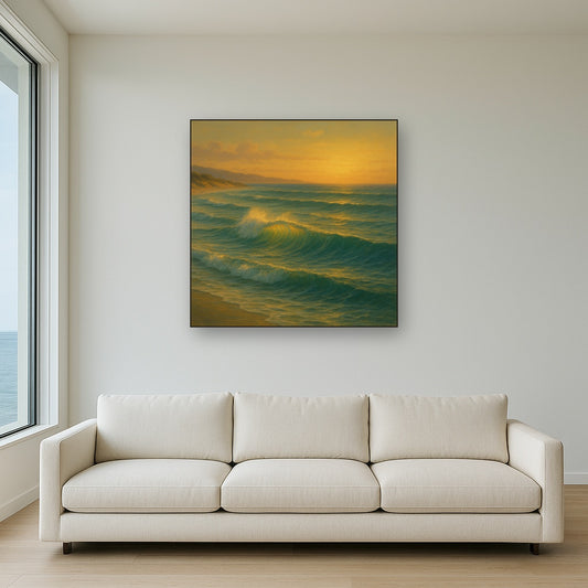 Golden Hour Sunlight on Ocean Swells No. 13 Oil Painting - View 2