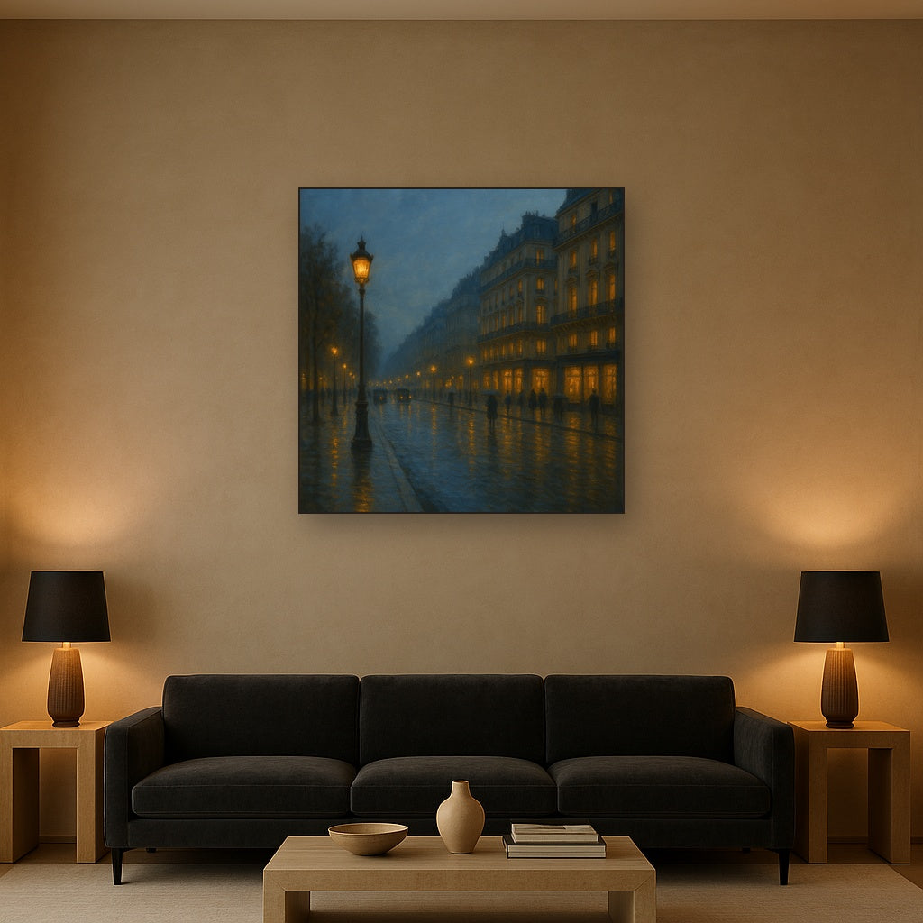 Rainy Parisian Boulevard at Twilight No. 3 Oil Painting - View 2