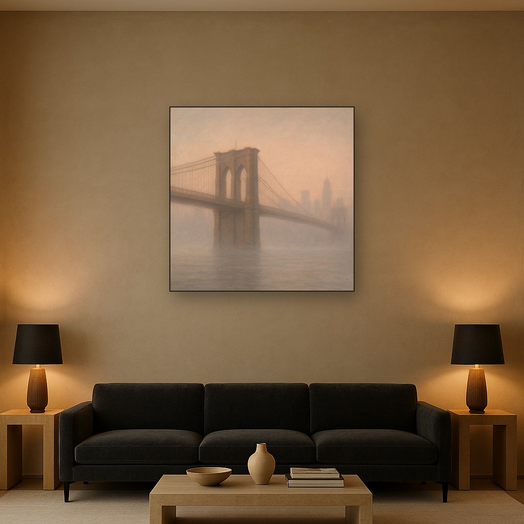 Brooklyn Bridge in Morning River Mist No. 27 Oil Painting - View 2