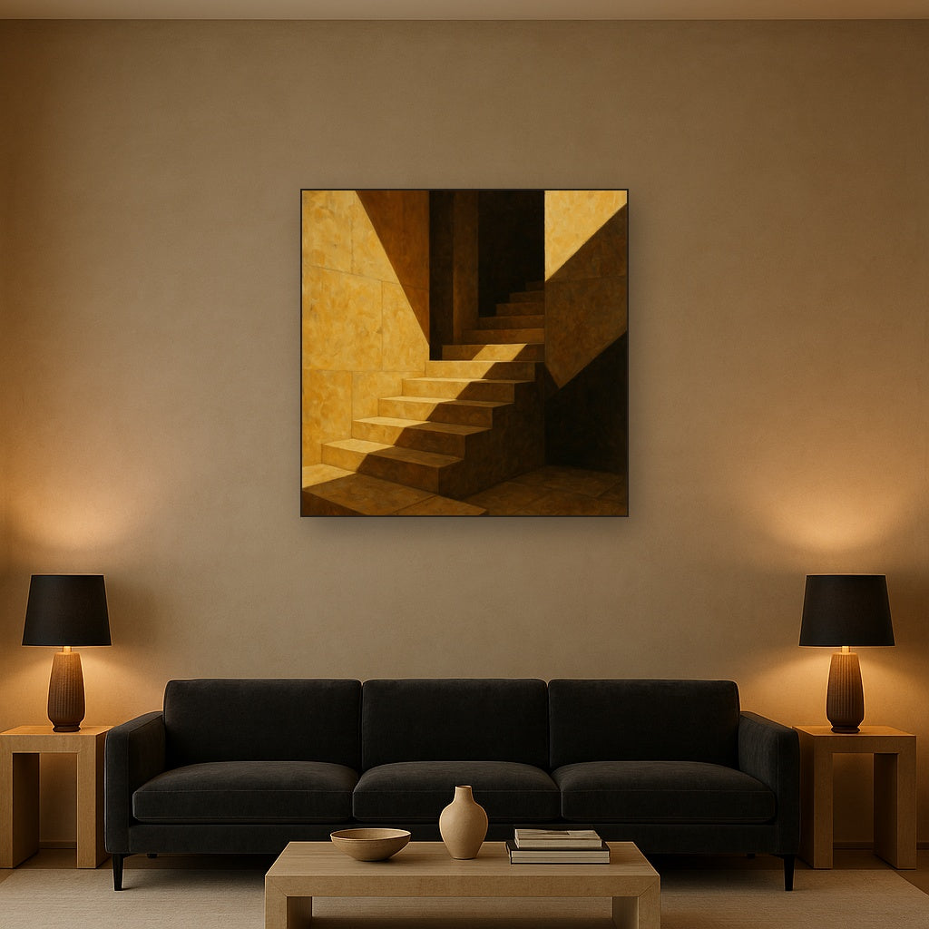 Modernist Staircase Study Geometric Oil Painting - View 2