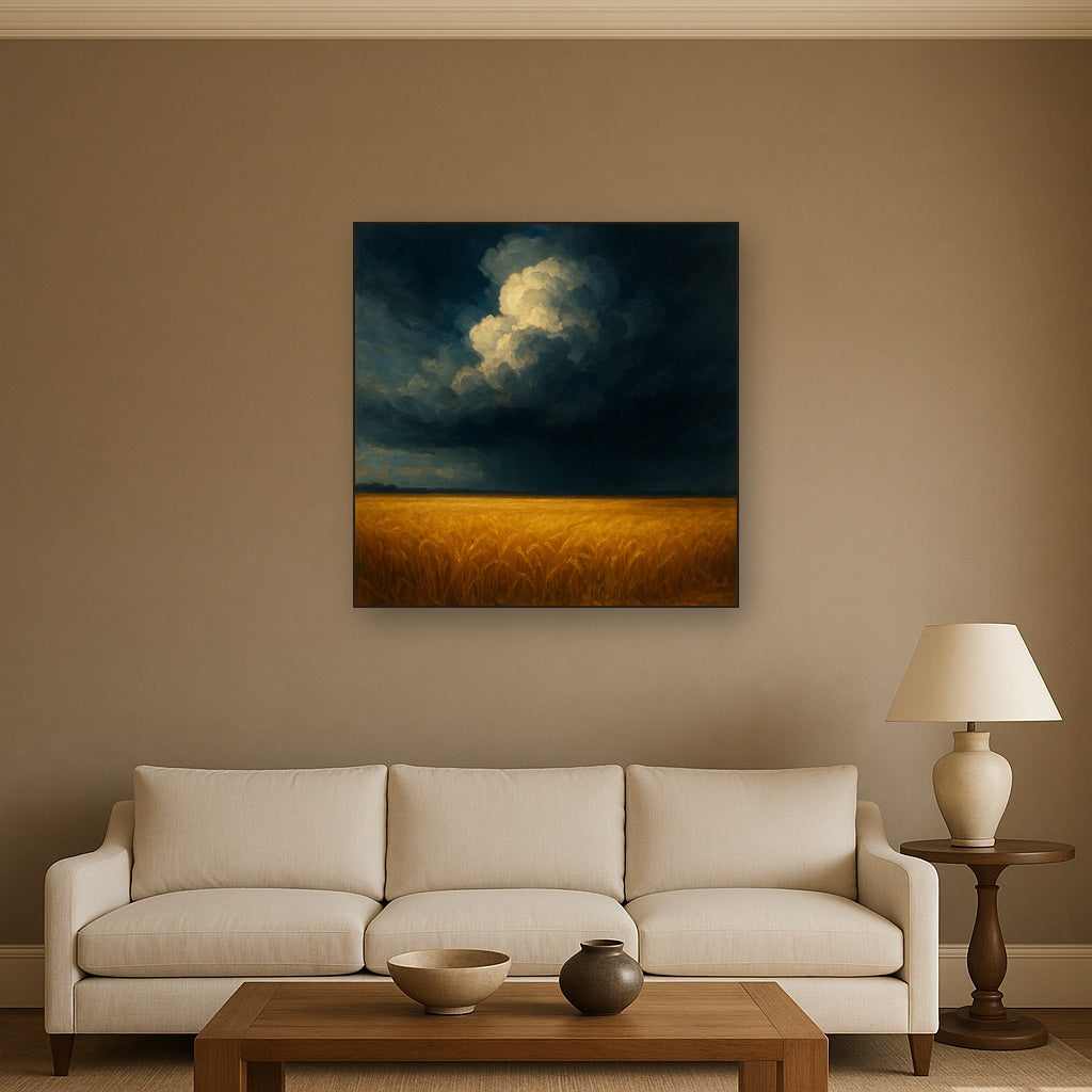 Harvest Wheatfield under Dramatic Thunderhead Sky No. 4 Fine Art Oil Painting - View 2
