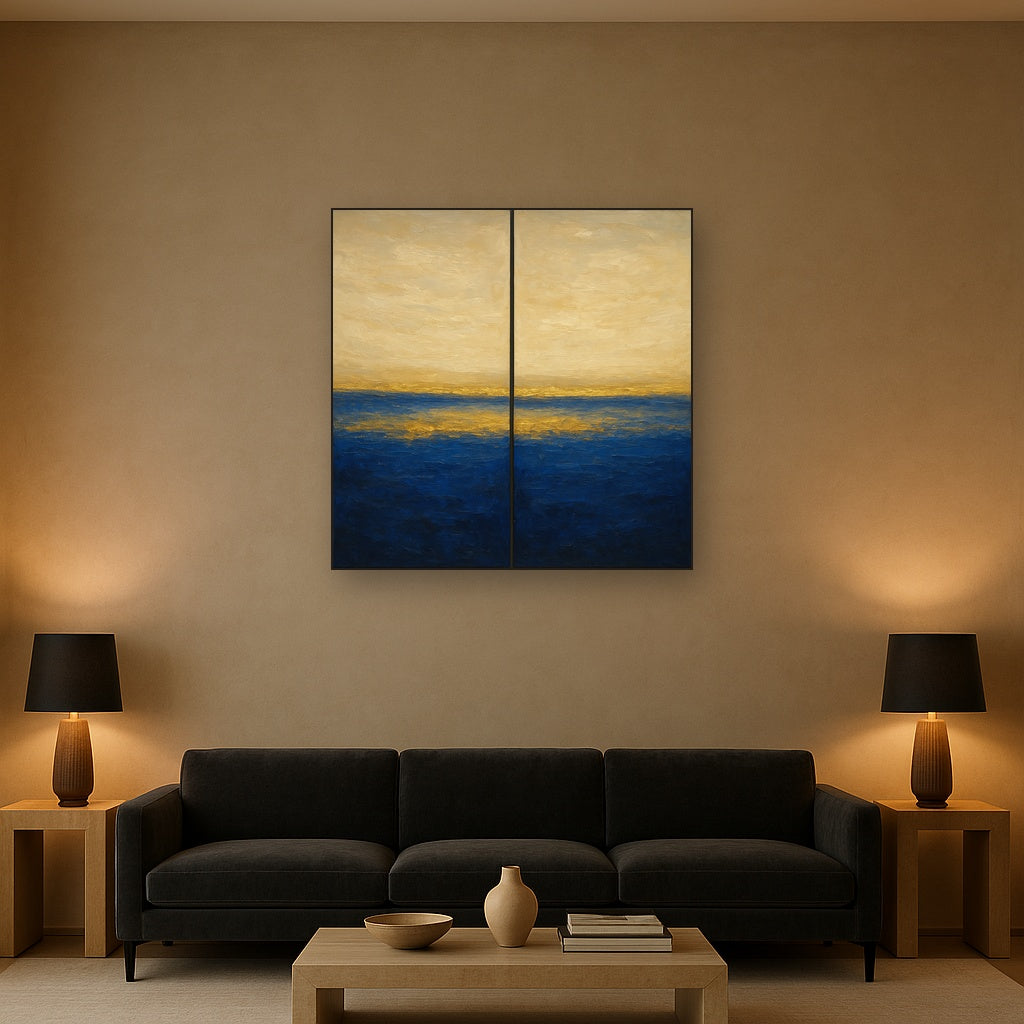 Elysian Horizon Diptych Pairing No. 3 Oil Painting - Styled in Modern Living Room
