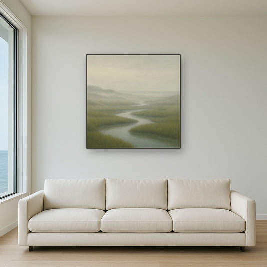 Morning Fog over Cape Cod Tidal Marsh No. 8 Oil Painting - View 2