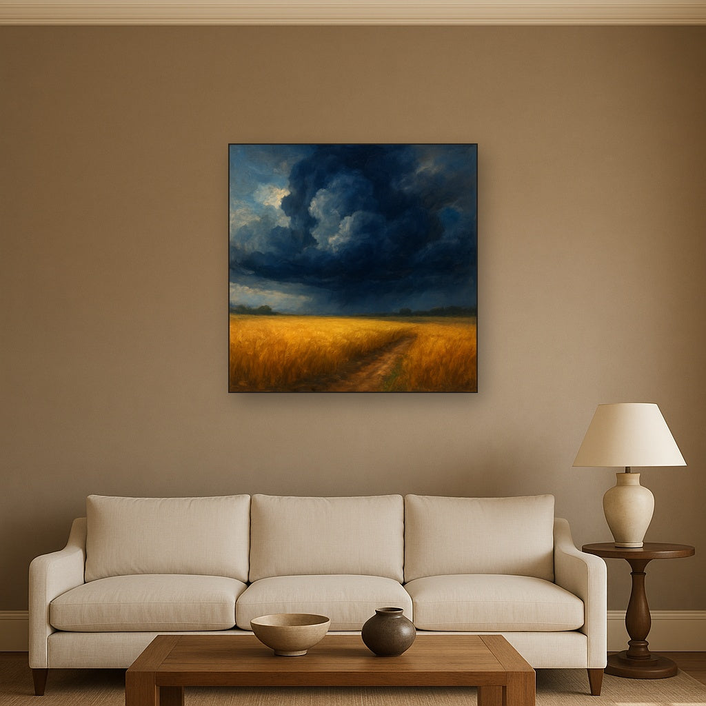 Harvest Wheatfield under Dramatic Thunderhead Sky No. 7 Fine Art Oil Painting - View 2