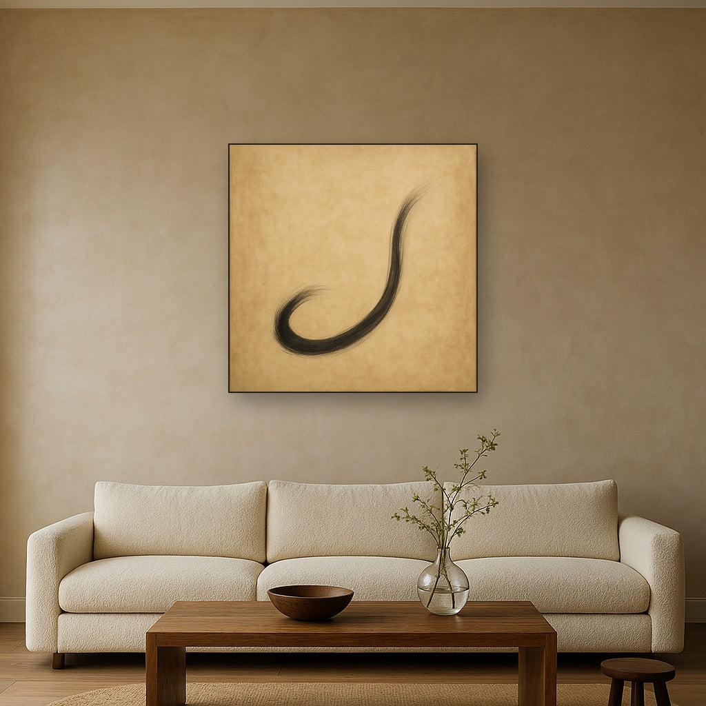 Aged Rice Paper & Charcoal Calligraphic Balance No. 11 Oil Painting - View 2