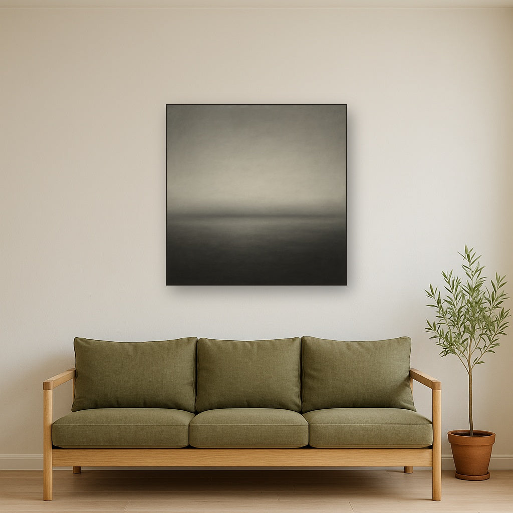 Monochrome Charcoal Drift & Soft Sfumato Horizon No. 16 Oil Painting - View 2