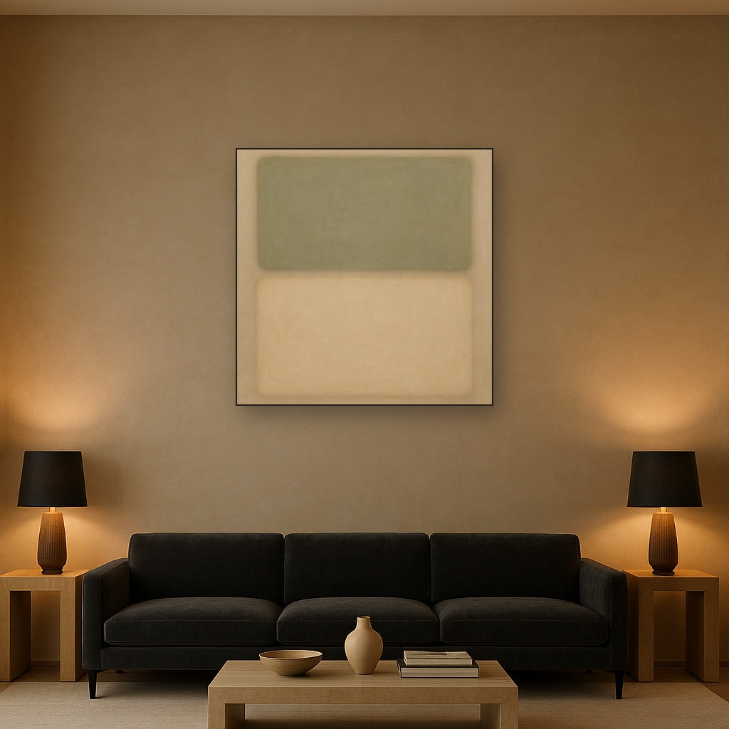 Sage Olive & Pale Sandstone Minimalist Harmony No. 20 Oil Painting - View 2