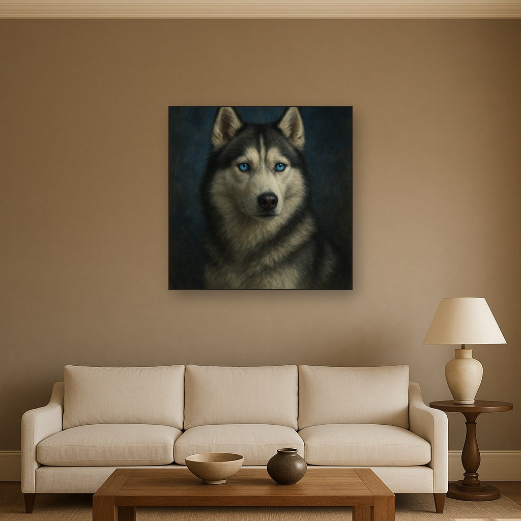 Siberian Husky with Luminous Ice Blue Eyes No. 3 Fine Art Oil Painting - View 2