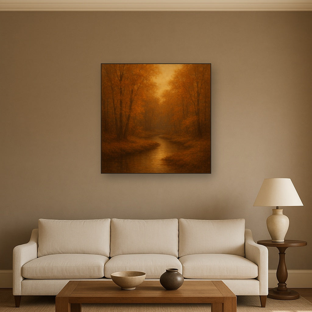 Secluded Woodland Brook in Autumn Glow No. 9 Oil Painting - View 2