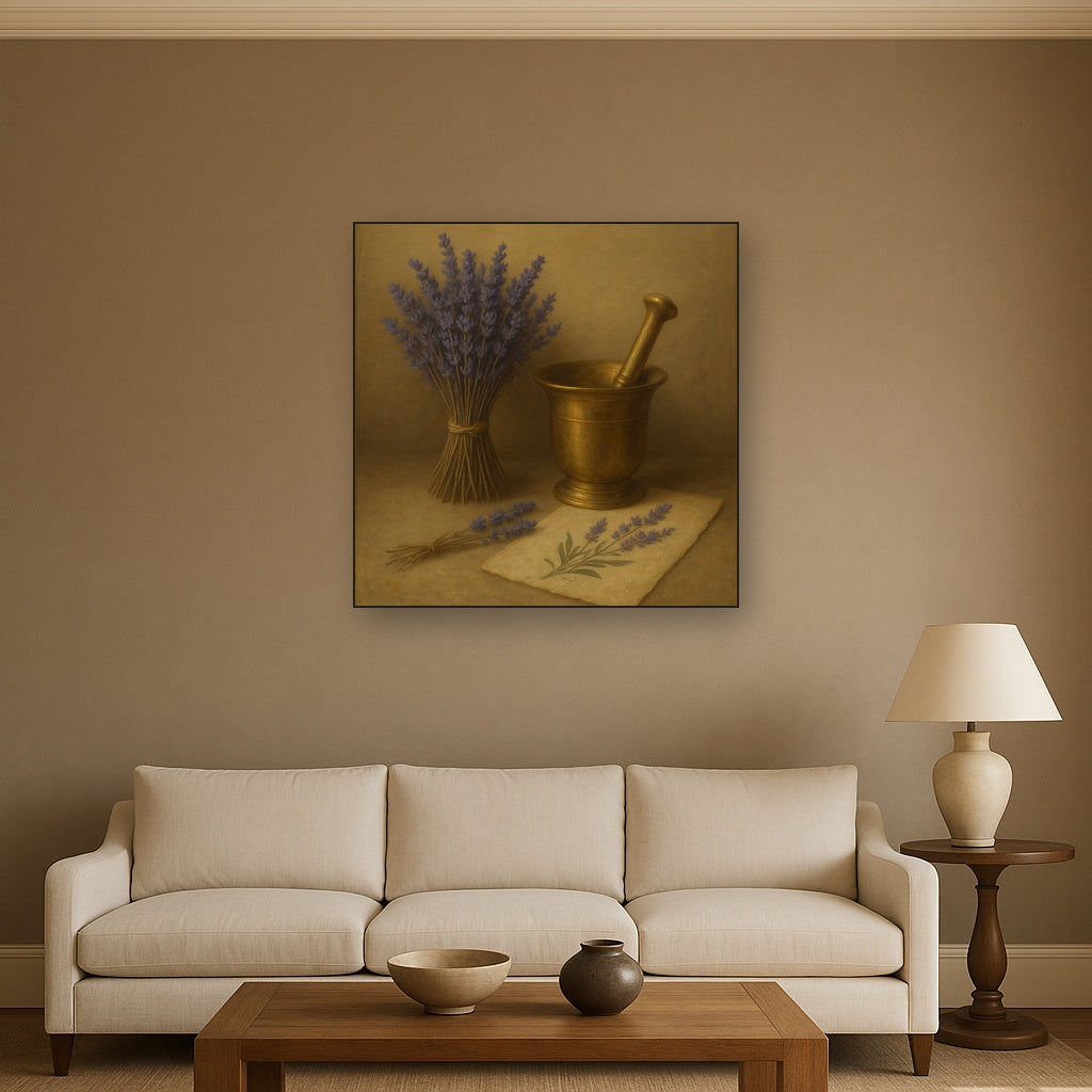 Lavender Herbarium & Mortar Study No. 3 Oil Painting - View 2