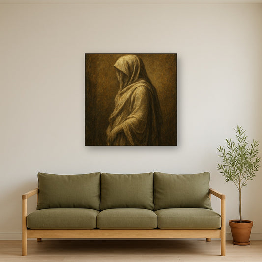 Renaissance Draped Silhouette No. 2 Oil Painting - Styled in Modern Living Room