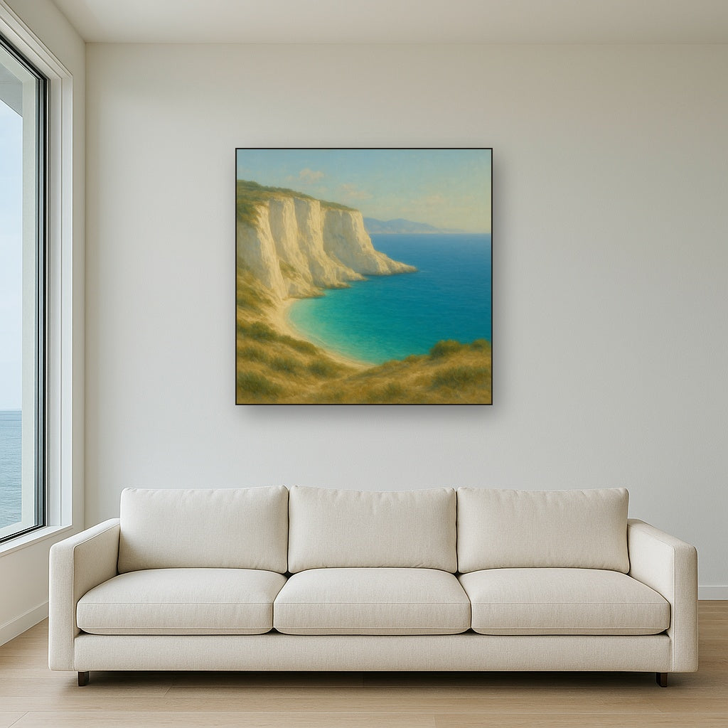 Mediterranean White Cliffs & Turquoise Cove No. 13 Oil Painting - View 2