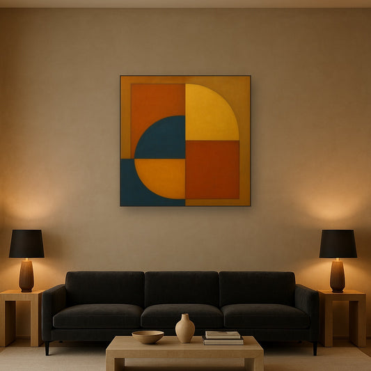 Bauhaus Quadrant Harmony in Primary Earth Tones No. 12 Oil Painting - View 2