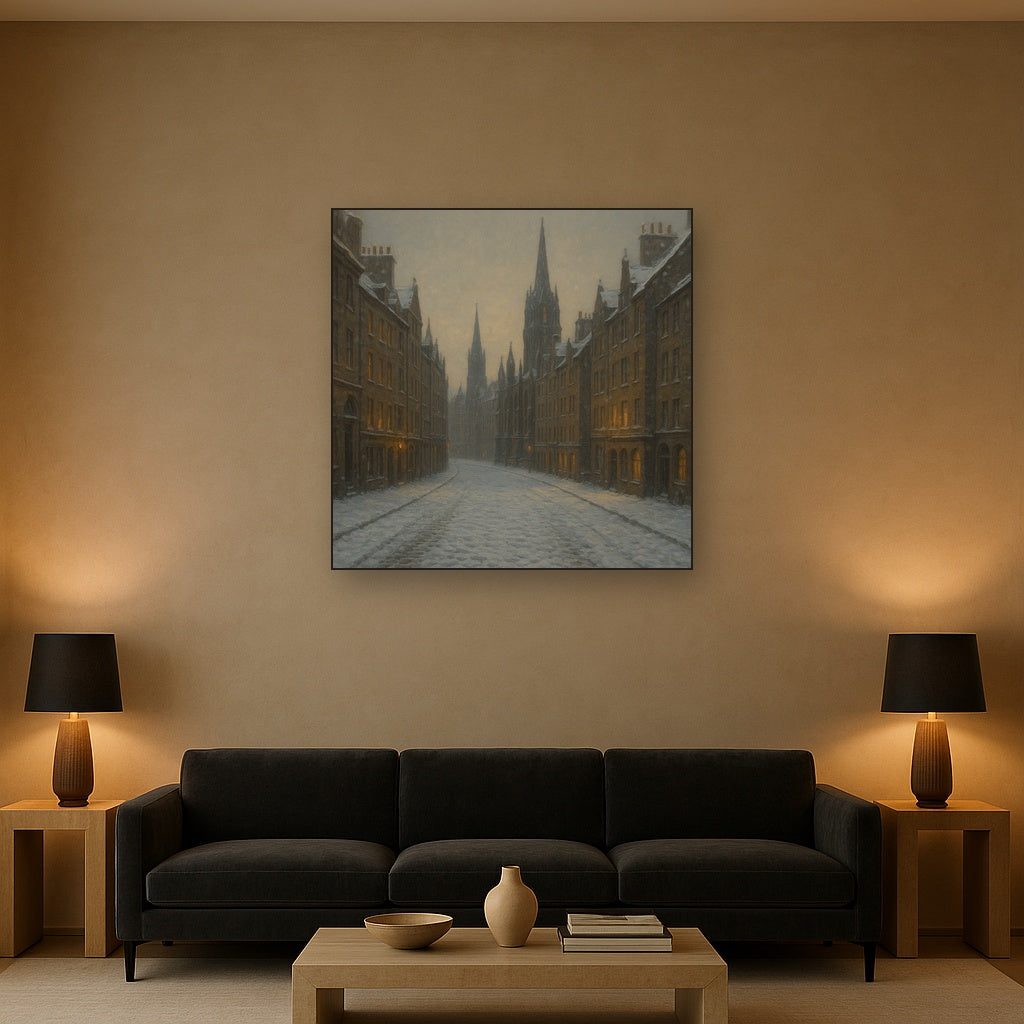 Edinburgh Old Town Royal Mile in Snow No. 8 Oil Painting - View 2