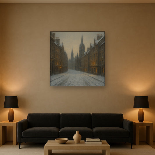 Edinburgh Old Town Royal Mile in Snow No. 8 Oil Painting - View 2