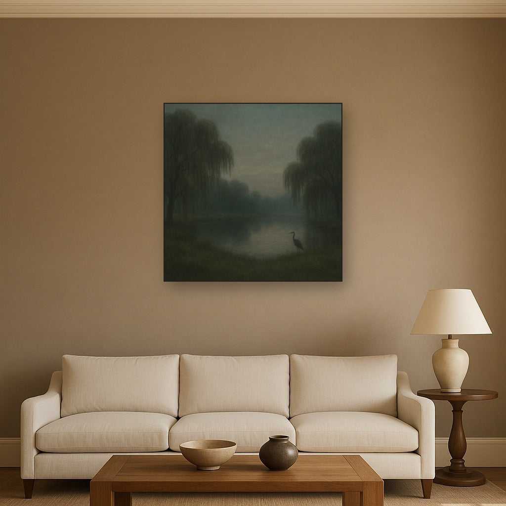 Tranquil Riverbank at Twilight Mist No. 4 Oil Painting - View 2