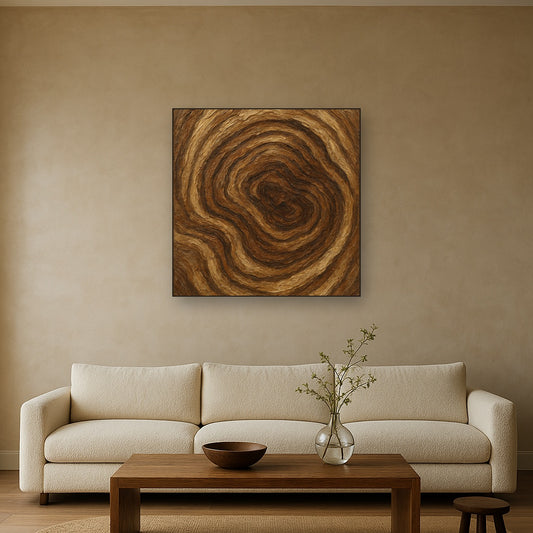 Petrified Wood Grain Wabi-Sabi Oil Painting - Styled in Modern Living Room