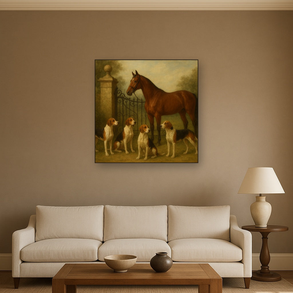 Hunting Hounds & Thoroughbred by Estate Gate No. 7 Oil Painting - View 2