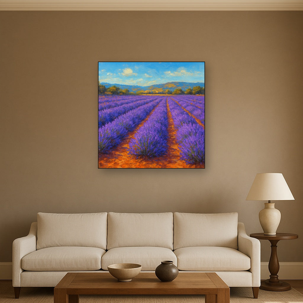 Sun-Drenched Lavender Field in Provence Vista No. 2 Fine Art Oil Painting - View 2
