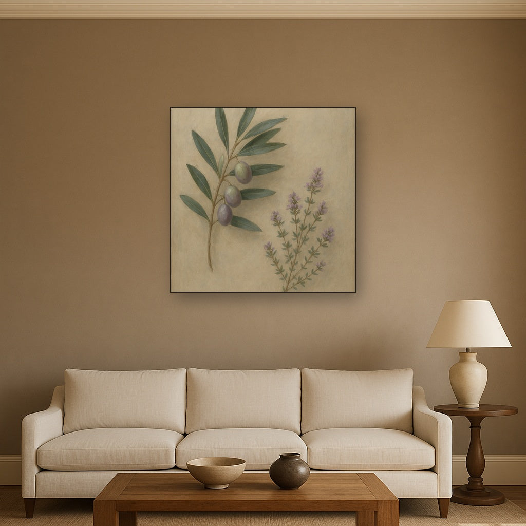 Olive Branches & Wild Thyme Botanical Study No. 12 Fine Art Oil Painting - View 2