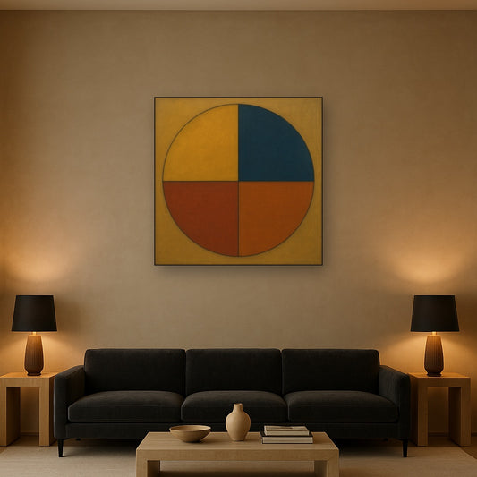Bauhaus Quadrant Harmony in Primary Earth Tones No. 25 Oil Painting - View 2