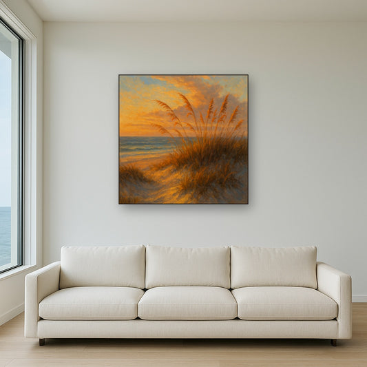 Golden Hour Coastal Dune Grasses Oil Painting - View 2