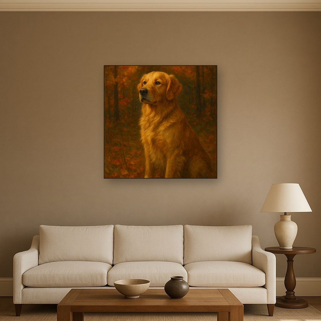 Noble Golden Retriever in Autumn Woods No. 3 Fine Art Oil Painting - View 2