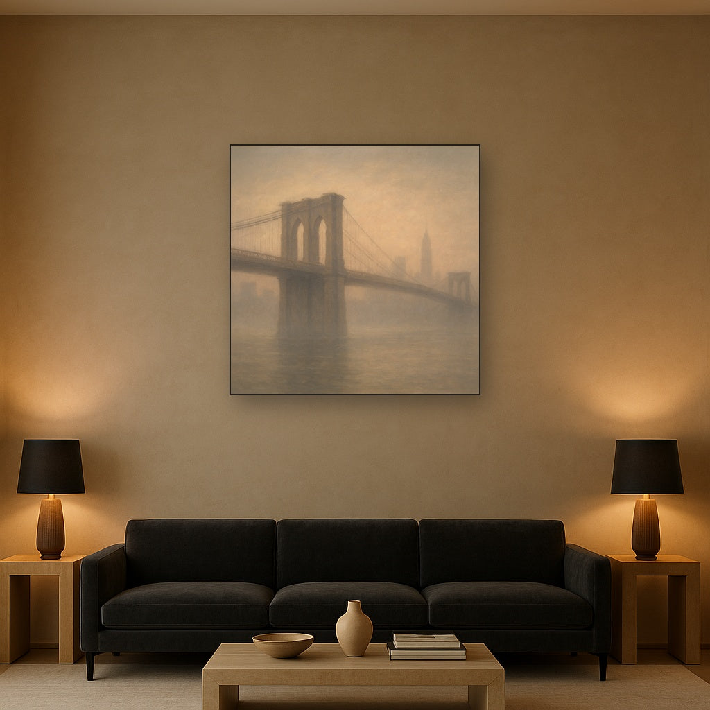 Brooklyn Bridge in Morning River Mist No. 19 Oil Painting - View 2