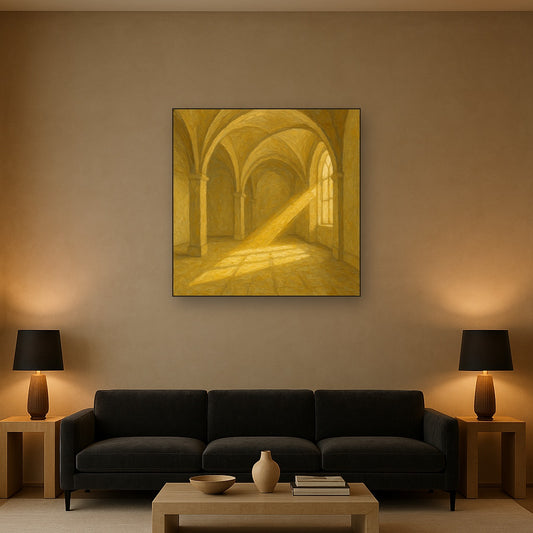 Modernist Vaulted Gallery Light Beam No. 5 Oil Painting - Styled in Modern Living Room