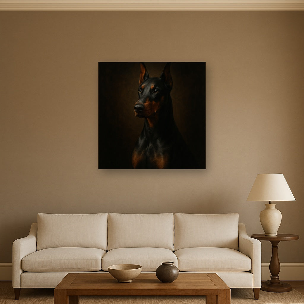 Alert Doberman Pinscher in Shadow & Light No. 15 Fine Art Oil Painting - View 2