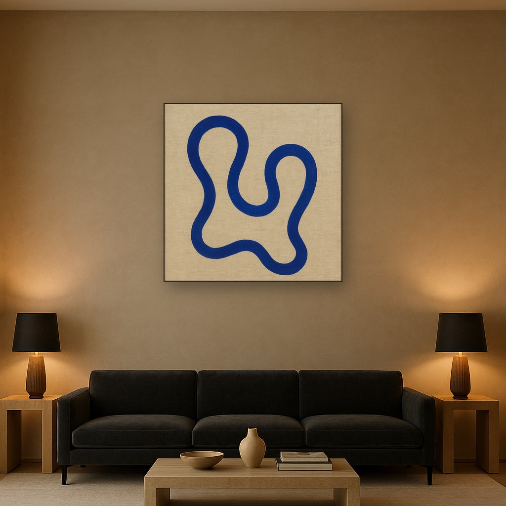 Cobalt Blue & Pale Oat Contour No. 8 - Modern Fine Art Oil Painting - View 2