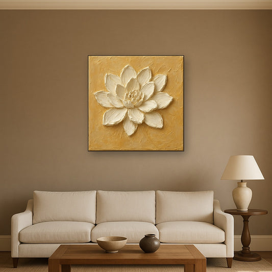 Sculptural White Petals Heavy Impasto Oil Painting - View 2