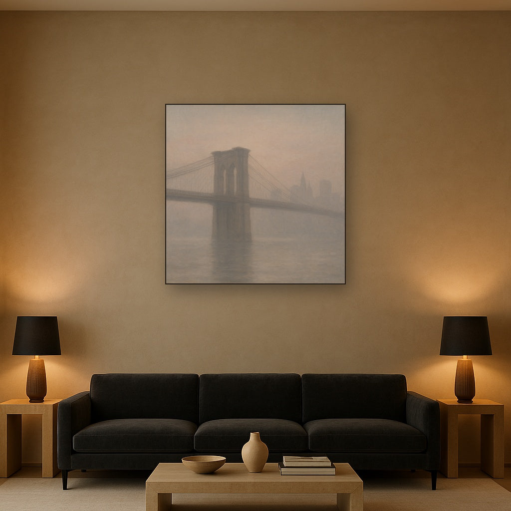 Brooklyn Bridge in Morning River Mist No. 12 Oil Painting - View 2