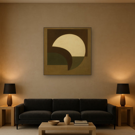 Minimalist Asymmetrical Balance in Raw Umber No. 5 Oil Painting - View 2