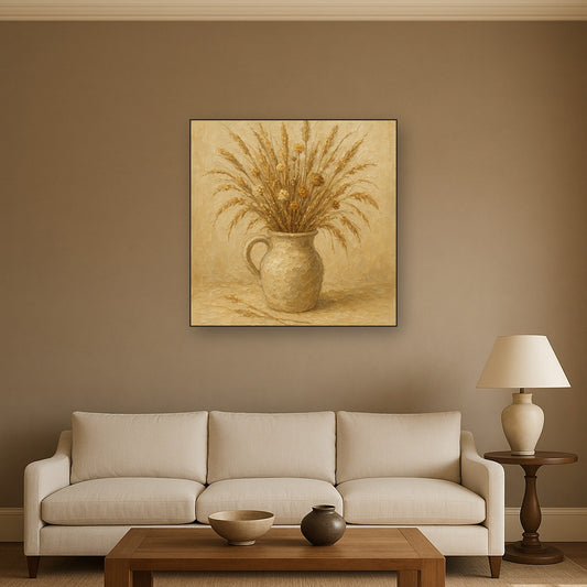 Wild Meadow Botanicals in Neutral Ceramic No. 4 Oil Painting - Styled in Modern Living Room