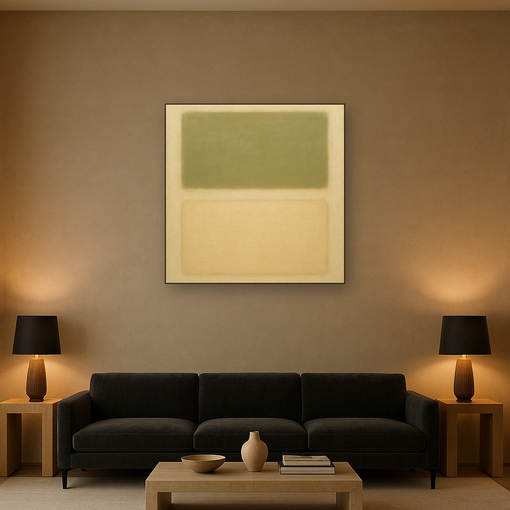 Sage Olive & Pale Sandstone Minimalist Harmony No. 19 Oil Painting - View 2