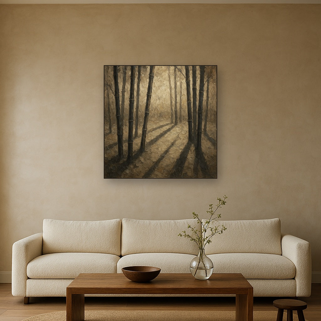Zen Bamboo Forest Shadow Oil Painting - View 2