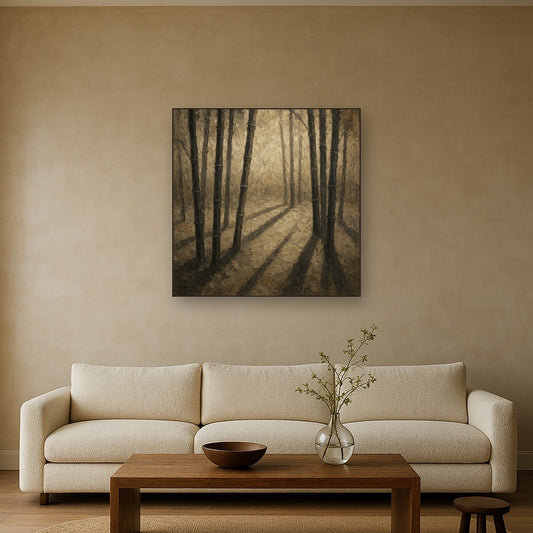 Zen Bamboo Forest Shadow Oil Painting - View 2