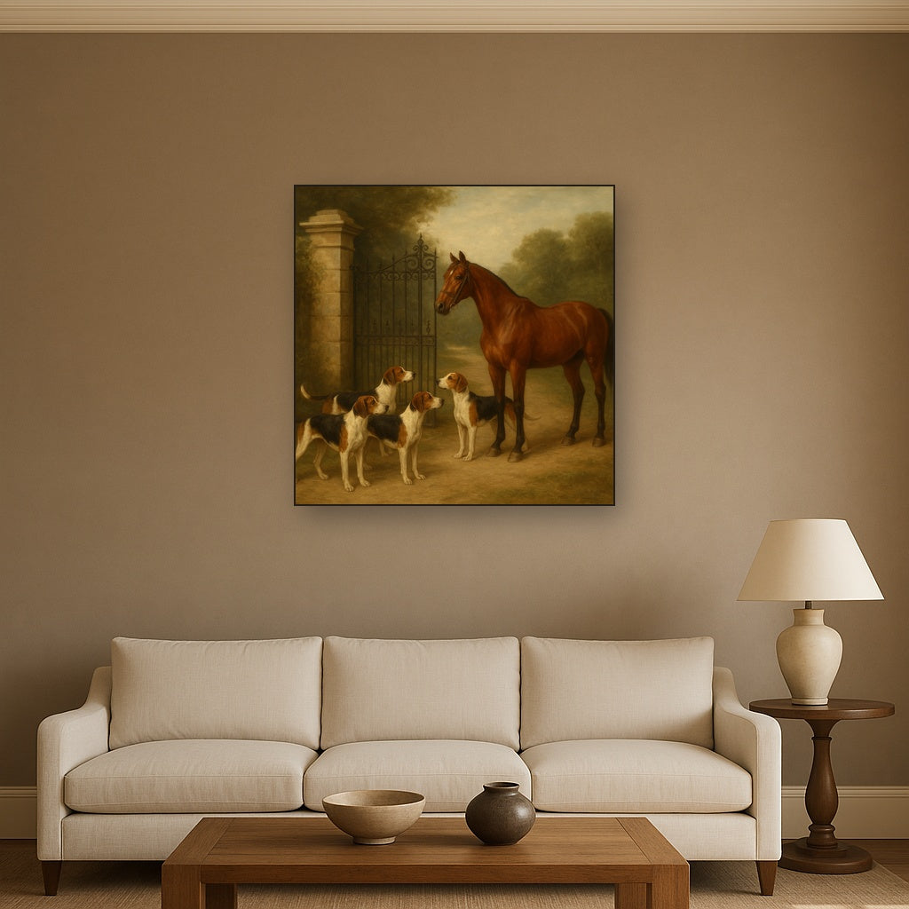 Hunting Hounds & Thoroughbred by Estate Gate No. 15 Oil Painting - View 2