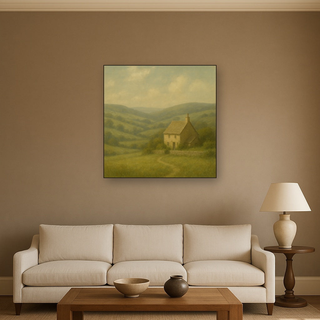 Rolling Cotswold Hills & Stone Cottage No. 7 Oil Painting - View 2