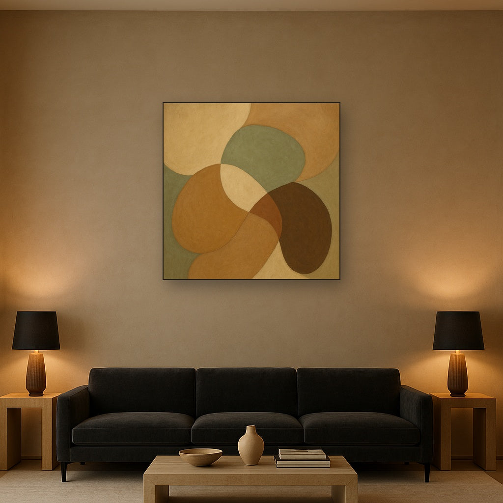 Organic Curved Shapes in Neutral Earth Pigments Fine Art Oil Painting - View 2