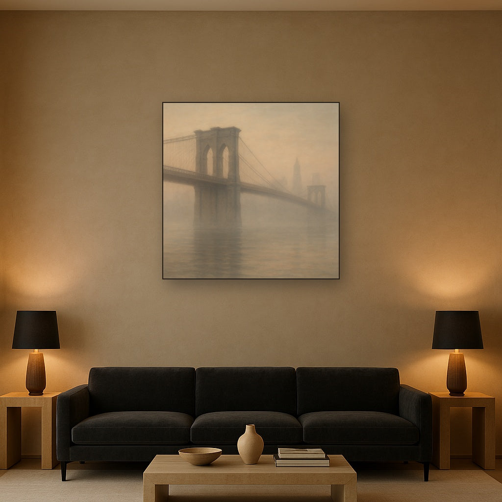 Brooklyn Bridge in Morning River Mist No. 16 Oil Painting - View 2