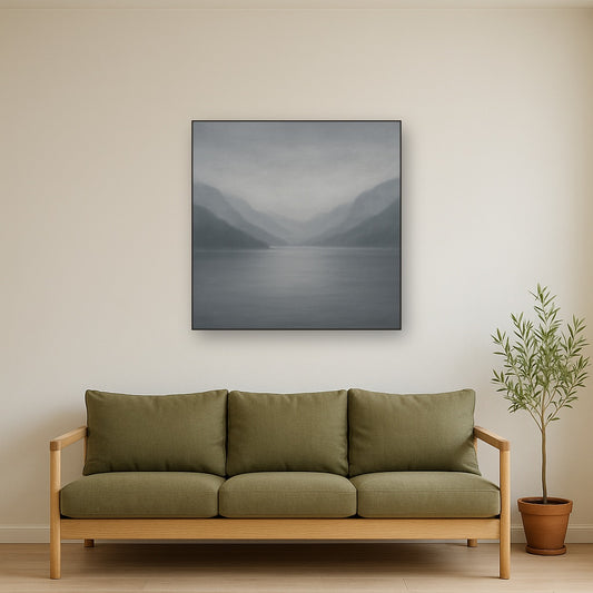Misty Fjord Horizon in Monochromatic Slate No. 4 Oil Painting - View 2