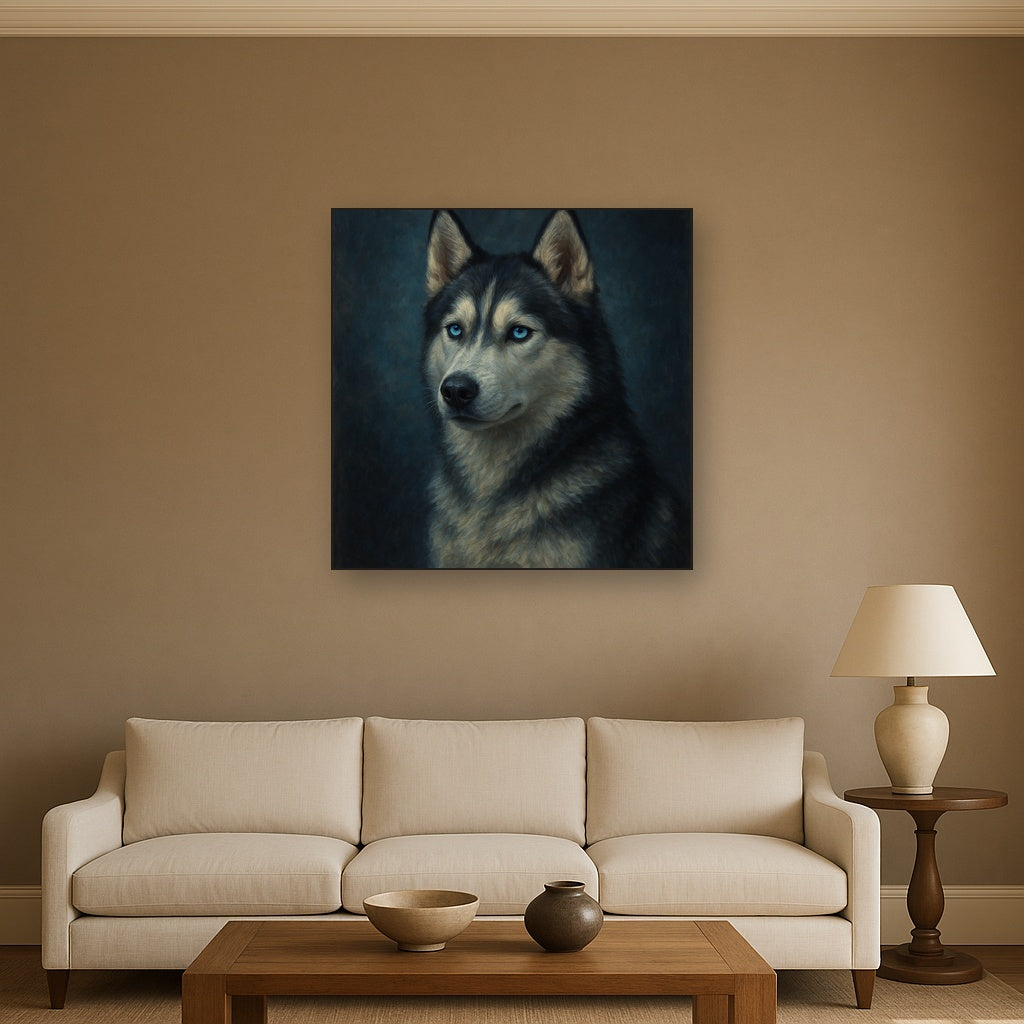 Siberian Husky with Luminous Ice Blue Eyes Fine Art Oil Painting - View 2