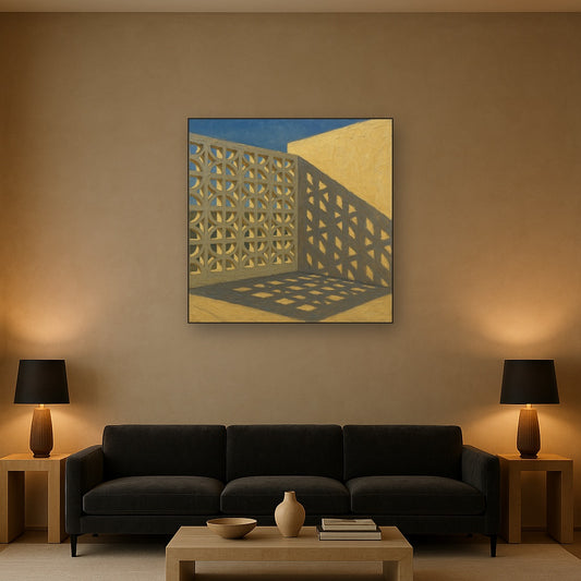 Desert Modern Breeze Block Shadow No. 3 Oil Painting - Styled in Modern Living Room