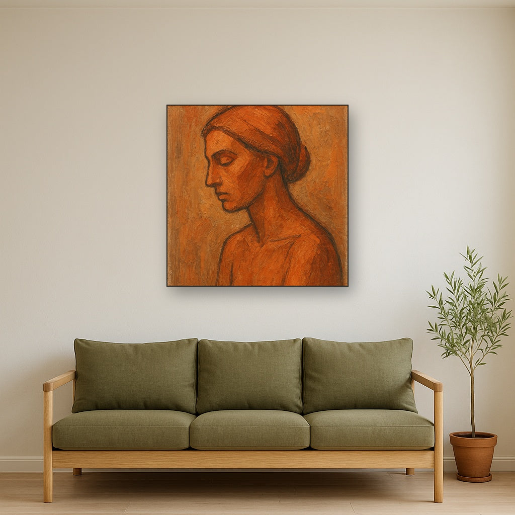 Contemplative Profile in Warm Clay Oil Painting - View 2