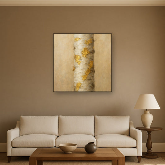 Gilded Birch Trunk Study Luxury Oil Painting - View 2
